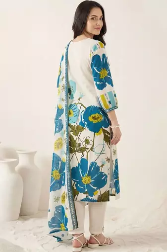 Women Floral Printed Regular Pure Cotton Kurta with Trousers & With Dupatta