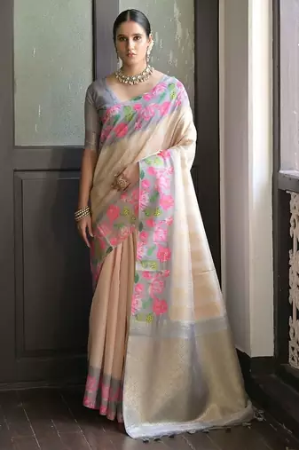 Floral Woven Design Zari Banarasi Saree