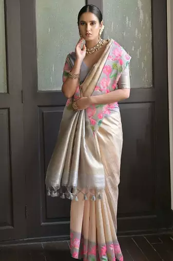 Floral Woven Design Zari Banarasi Saree