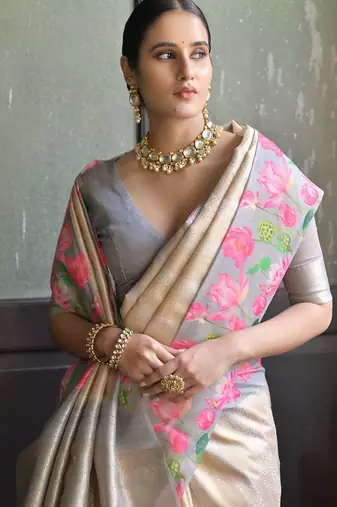 Floral Woven Design Zari Banarasi Saree