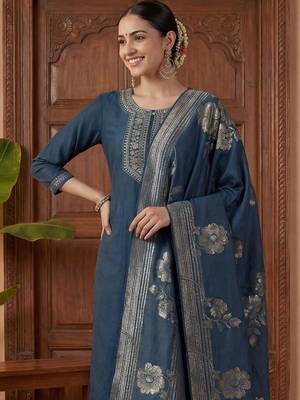 Women Ethnic Motifs Embroidered Regular Kurta with Trousers & With Dupatta 2