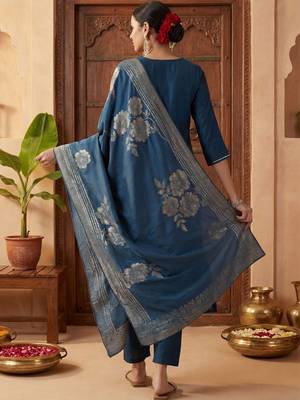 Women Ethnic Motifs Embroidered Regular Kurta with Trousers & With Dupatta 4