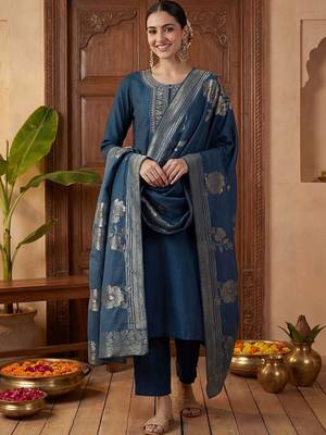 Women Ethnic Motifs Embroidered Regular Kurta with Trousers & With Dupatta 6