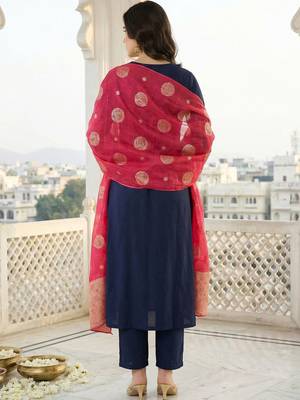 Women Ethnic Motifs Embroidered Regular Kurta with Trousers & With Dupatta 3