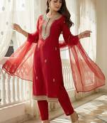Women Ethnic Motifs Embroidered Regular Kurta with Trousers & With Dupatta