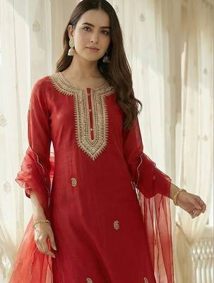 Women Ethnic Motifs Embroidered Regular Kurta with Trousers & With Dupatta 2