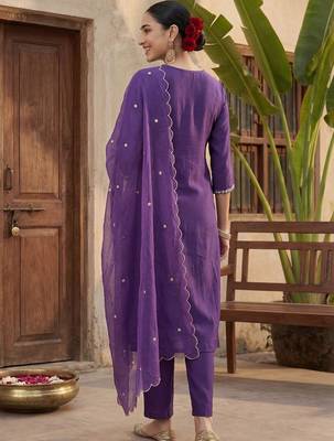 Women Ethnic Motifs Embroidered Regular Kurta with Trousers & With Dupatta 4