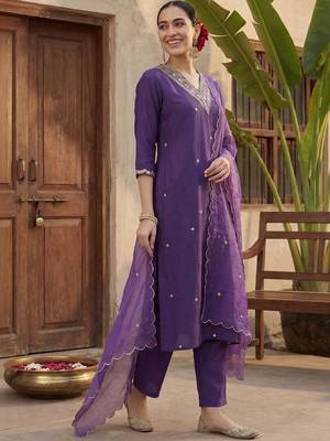 Women Ethnic Motifs Embroidered Regular Kurta with Trousers & With Dupatta 6