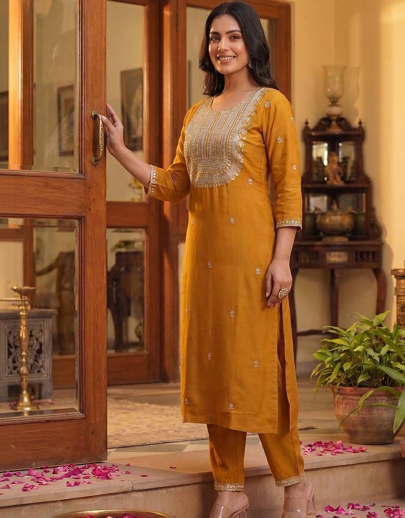 Women Ethnic Motifs Embroidered Regular Kurta with Trousers & With Dupatta