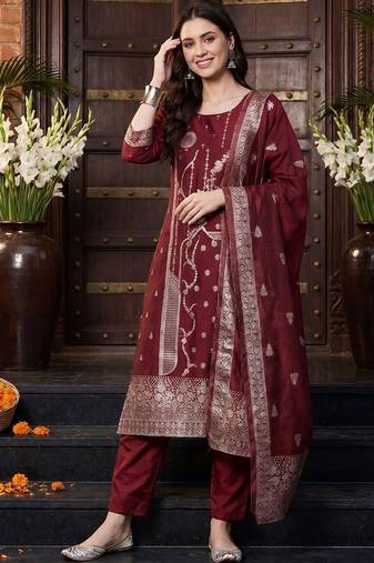 Women Ethnic Motifs Regular Kurta with Trousers & With Dupatta