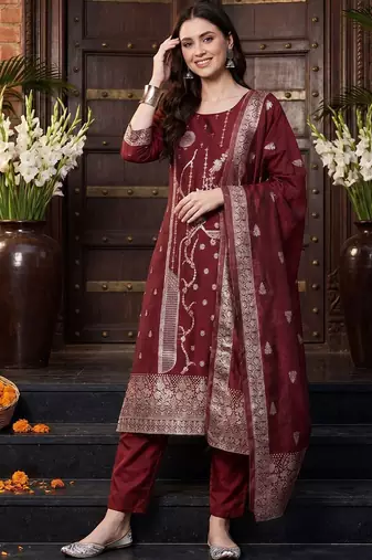 Women Ethnic Motifs Regular Kurta with Trousers & With Dupatta
