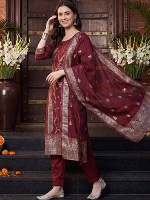 Women Ethnic Motifs Regular Kurta with Trousers & With Dupatta 3
