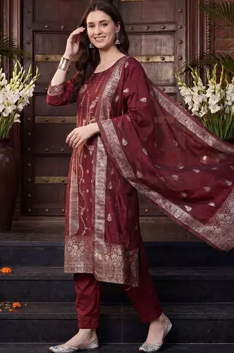 Women Ethnic Motifs Regular Kurta with Trousers & With Dupatta