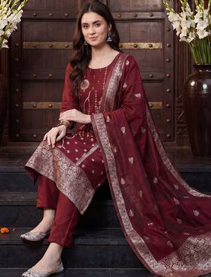 Women Ethnic Motifs Regular Kurta with Trousers & With Dupatta 5