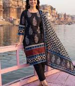 Women Ethnic Motifs Printed Regular Pure Cotton Kurta with Trousers & With Dupatta