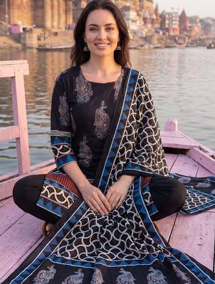 Women Ethnic Motifs Printed Regular Pure Cotton Kurta with Trousers & With Dupatta 2