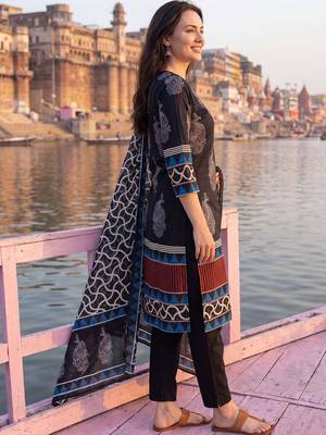 Women Ethnic Motifs Printed Regular Pure Cotton Kurta with Trousers & With Dupatta 4