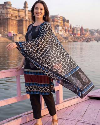 Women Ethnic Motifs Printed Regular Pure Cotton Kurta with Trousers & With Dupatta 5