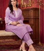 Women Regular Thread Work Kurta with Trousers & With Dupatta