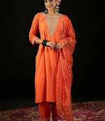 Women Ethnic Motifs Embroidered Regular Thread Work Liva Kurta with Trousers & With Dupatta