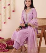 Women Ethnic Motifs Embroidered Regular Thread Work Kurta with Trousers & With Dupatta