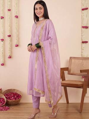 Women Ethnic Motifs Embroidered Regular Thread Work Kurta with Trousers & With Dupatta 4