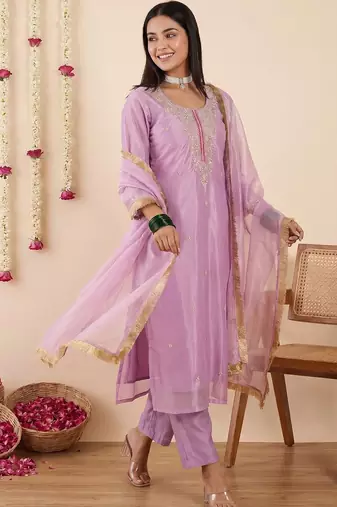 Women Ethnic Motifs Embroidered Regular Thread Work Kurta with Trousers & With Dupatta