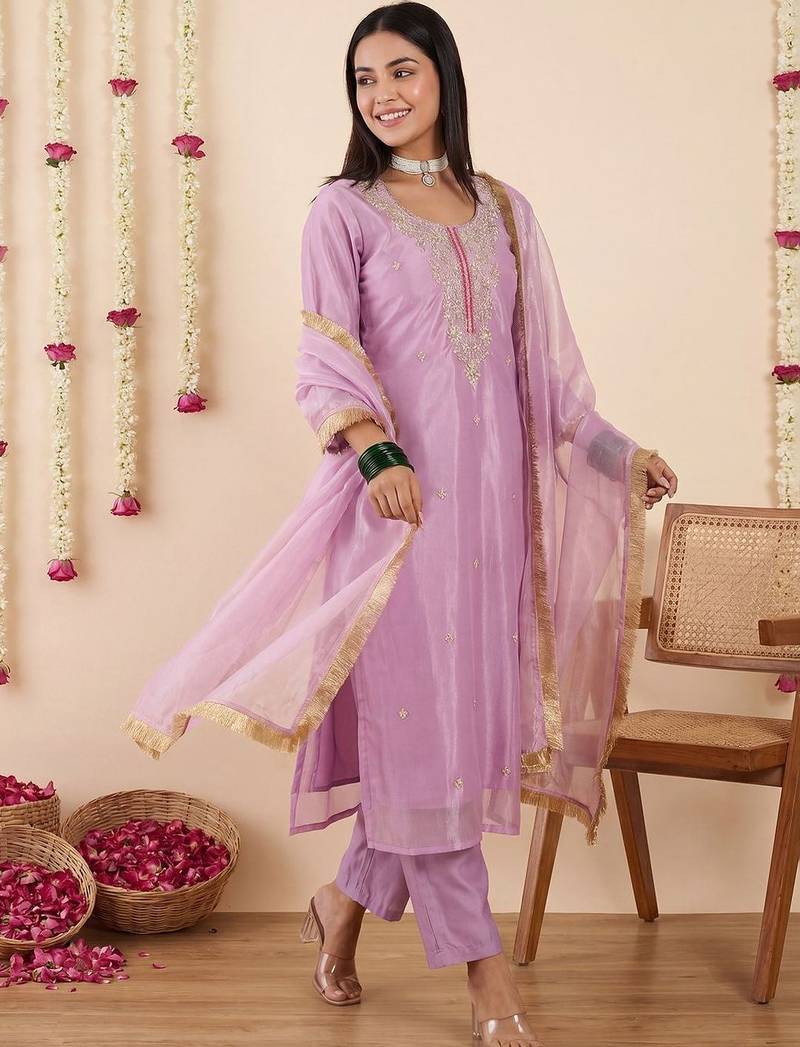 Women Ethnic Motifs Embroidered Regular Thread Work Kurta with Trousers & With Dupatta