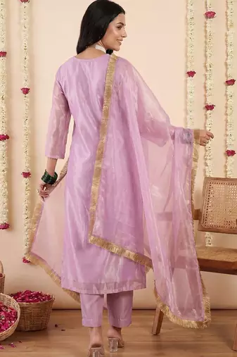 Women Ethnic Motifs Embroidered Regular Thread Work Kurta with Trousers & With Dupatta