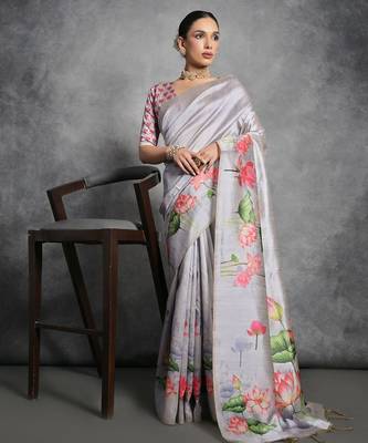 Floral Zari Silk Cotton Tussar Saree 1
