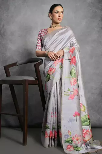 Floral Zari Silk Cotton Tussar Saree