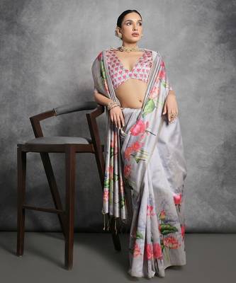 Floral Zari Silk Cotton Tussar Saree 2