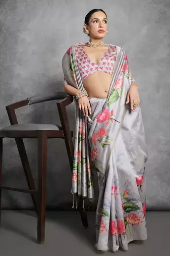 Floral Zari Silk Cotton Tussar Saree