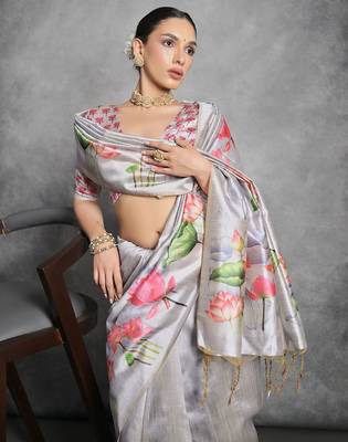 Floral Zari Silk Cotton Tussar Saree 3