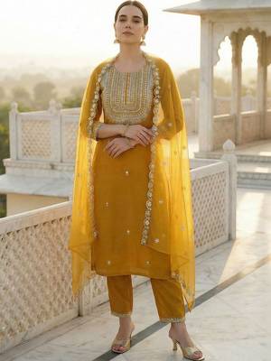Women Ethnic Motifs Embroidered Regular Kurta with Trousers & With Dupatta 1