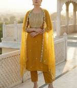 Women Ethnic Motifs Embroidered Regular Kurta with Trousers & With Dupatta