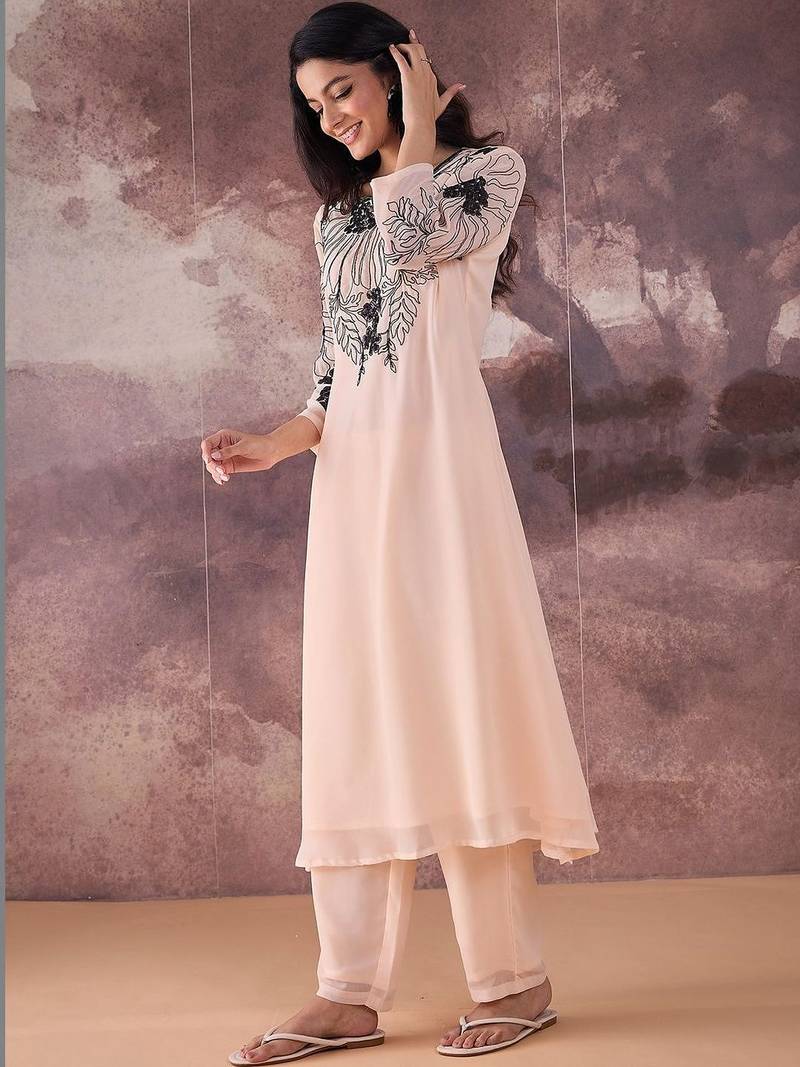 Women Floral Embroidered Regular Sequinned Kurta with Trousers