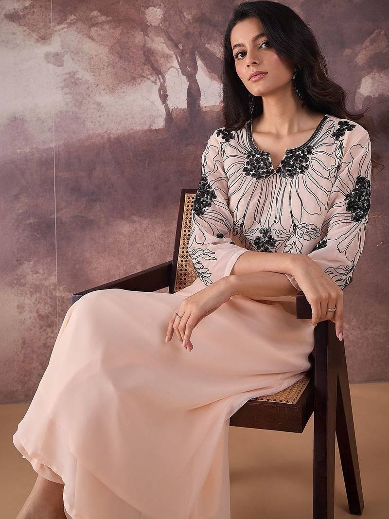 Women Floral Embroidered Regular Sequinned Kurta with Trousers