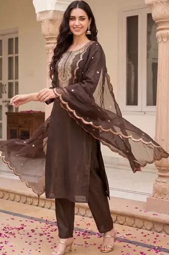 Women Ethnic Motifs Embroidered Regular Thread Work Liva Kurta with Trousers & With Dupatta