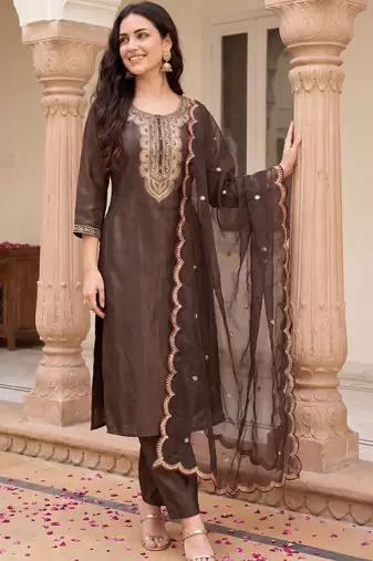 Women Ethnic Motifs Embroidered Regular Thread Work Liva Kurta with Trousers & With Dupatta