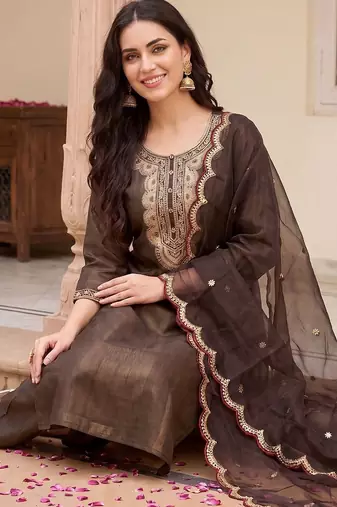 Women Ethnic Motifs Embroidered Regular Thread Work Liva Kurta with Trousers & With Dupatta