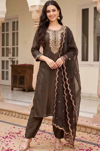 Women Ethnic Motifs Embroidered Regular Thread Work Liva Kurta with Trousers & With Dupatta