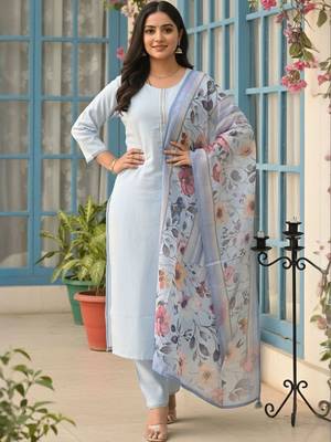 Women Floral Regular Thread Work Kurta with Trousers & With Dupatta 1