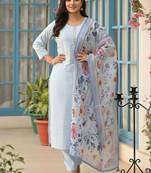 Women Floral Regular Thread Work Kurta with Trousers & With Dupatta