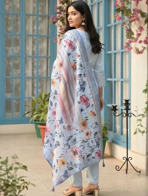 Women Floral Regular Thread Work Kurta with Trousers & With Dupatta 6