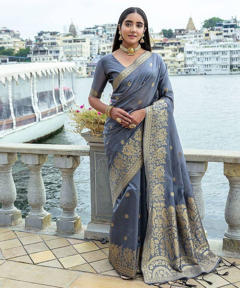 Floral Woven Design Zari Bhagalpuri Saree
