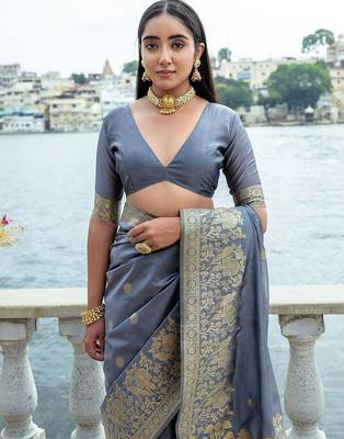 Floral Woven Design Zari Bhagalpuri Saree 5