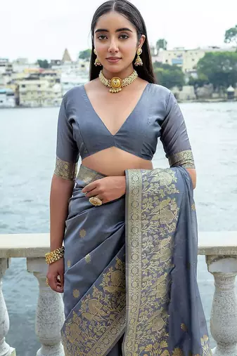 Floral Woven Design Zari Bhagalpuri Saree