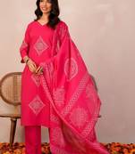 Women Ethnic Motifs Embroidered Regular Thread Work Pure Cotton Kurta with Trousers & With Dupatta
