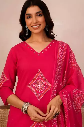 Women Ethnic Motifs Embroidered Regular Thread Work Pure Cotton Kurta with Trousers & With Dupatta